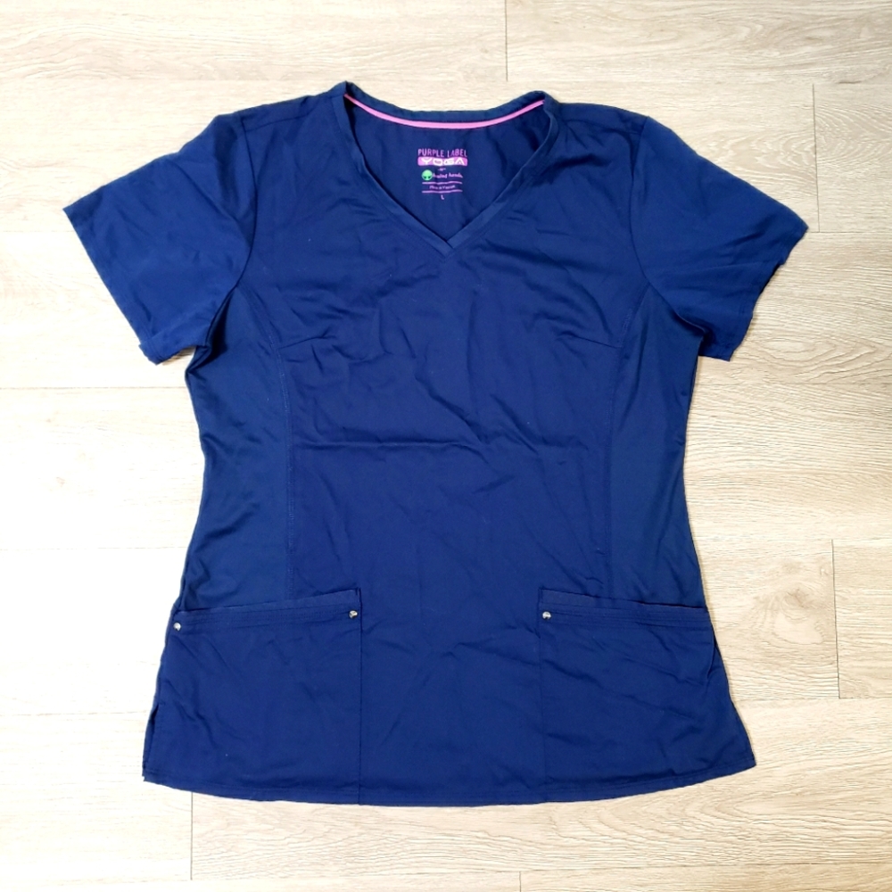 NWOT Purple Label Yoga size Large scrub top navy uniform work career office